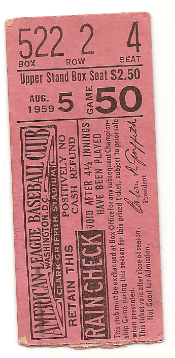 Senators ticket stub