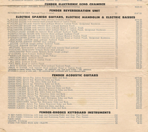 1965 Fender Price List (partial)